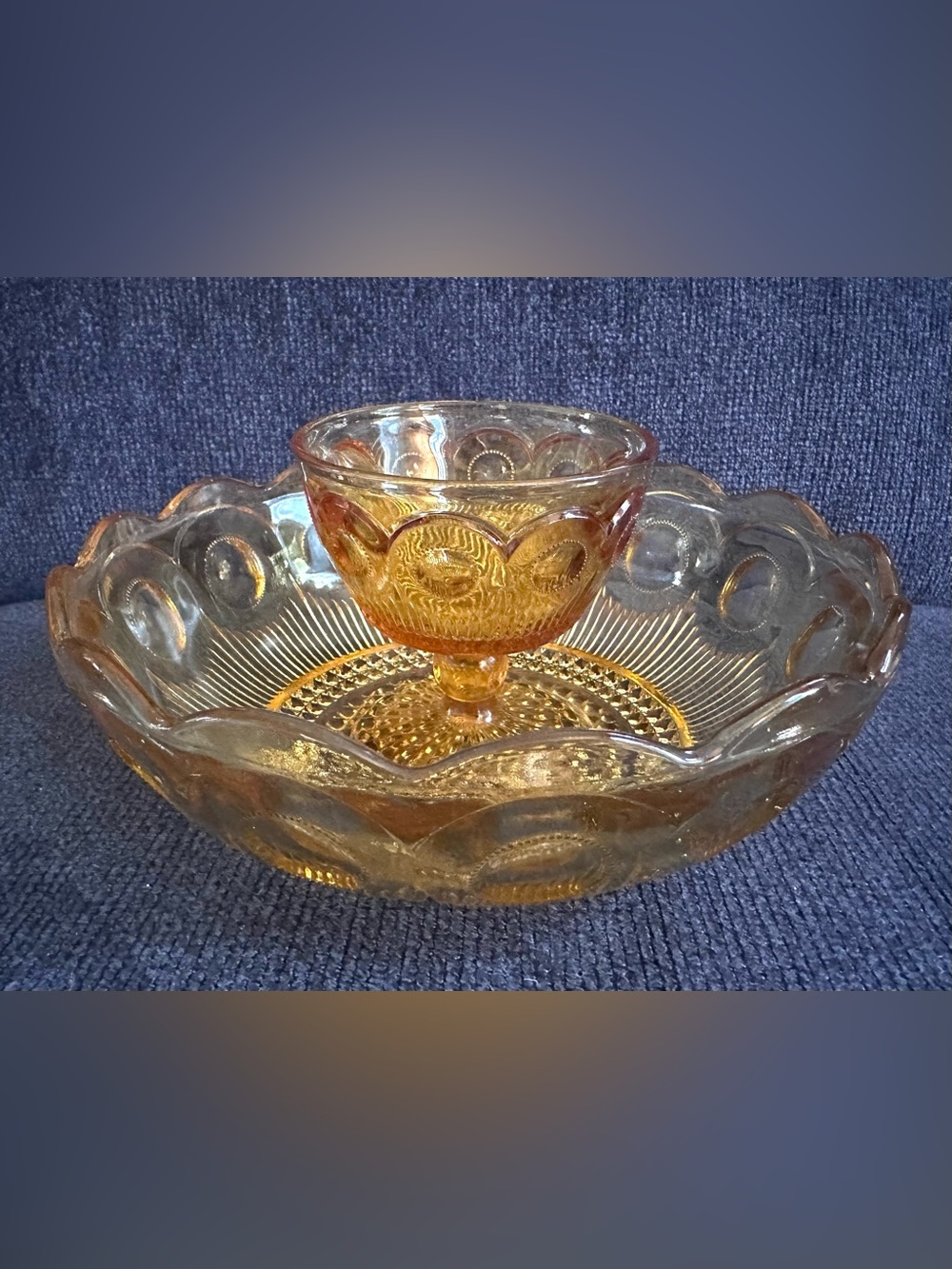 Amber Glass Vintage Chip & Dip / Two-Tier Serving Bowl LIKE NEW